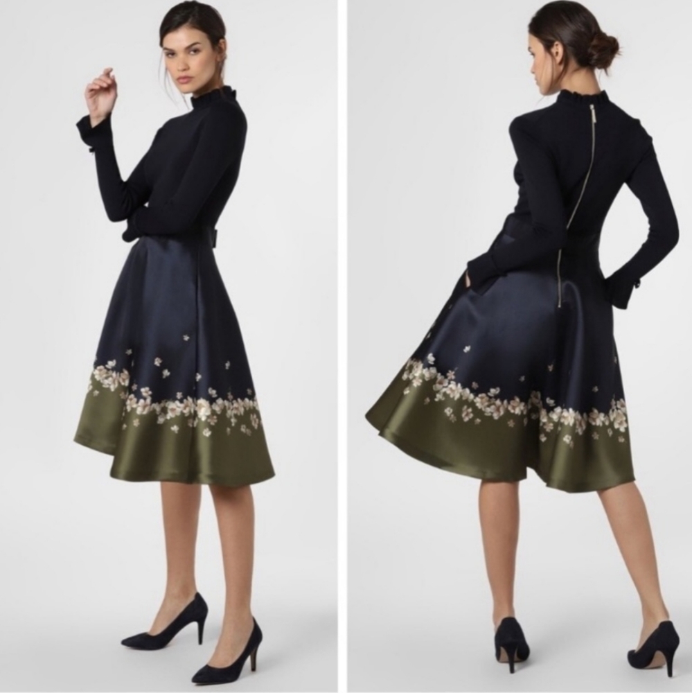 🍒NWT🍒 TED BAKER NAVY FULL SKIRTED DRESS - Picture 3 of 15